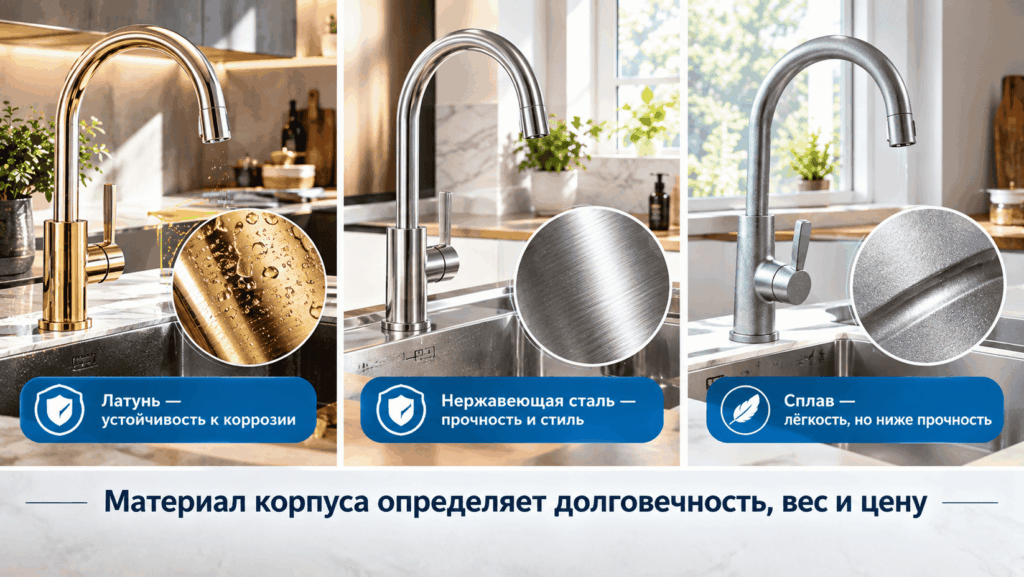 Из каких материалов делают кухонные смесители